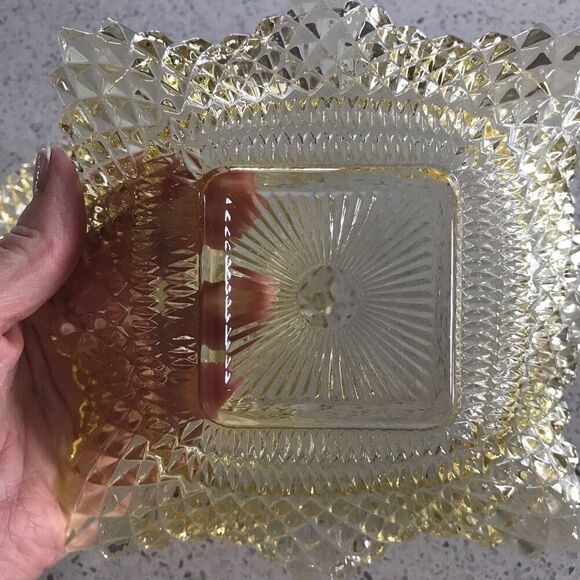Indiana Glass Yellow Diamond Point Ruffled Square Dishes, 2 - Picture 5 of 5